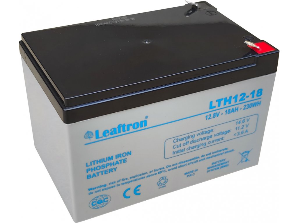 Lithiový (LiFePo4) akumulátor Leaftron LTH12-18 12V 18Ah faston F2 - 6.3mm