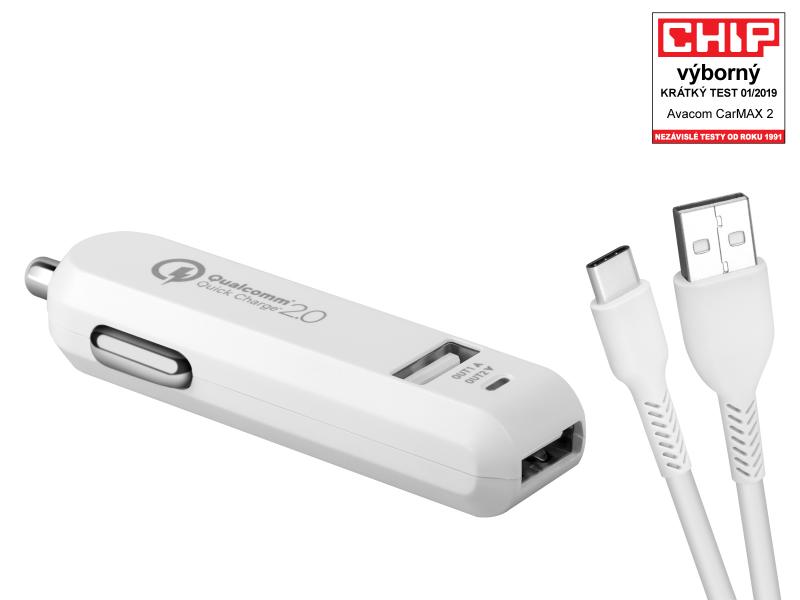 AVACOM CarMAX 2 nabíječka do auta 2x Qualcomm Quick Charge 2.0, bílá barva (USB-C kabel)