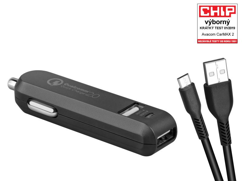 AVACOM CarMAX 2 nab&iacute;ječka do auta 2x Qualcomm Quick Charge 2.0, čern&aacute; barva (micro USB kabel)