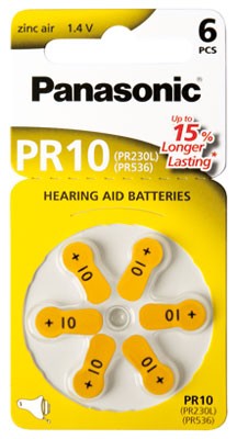 Baterie do naslouchadel PANASONIC Zinc-Air PR10 - Blister 6ks