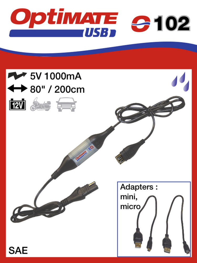 O102 příslušenství k Accumate a Optimate - SAE univerzální nabíječka s voděodolnou zásuvkou USB 